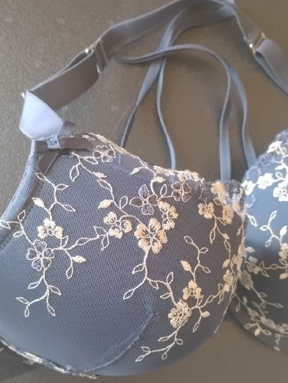 Cacique Blue Embroidered Push-Up Bra with Crisscross Straps - Picture 9 of 11
